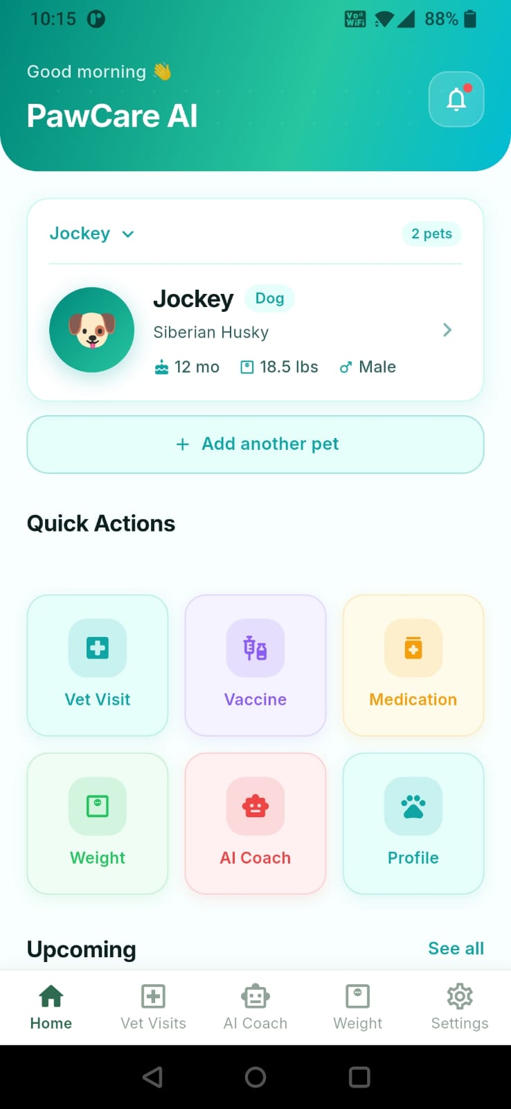 PawCare AI Home screen