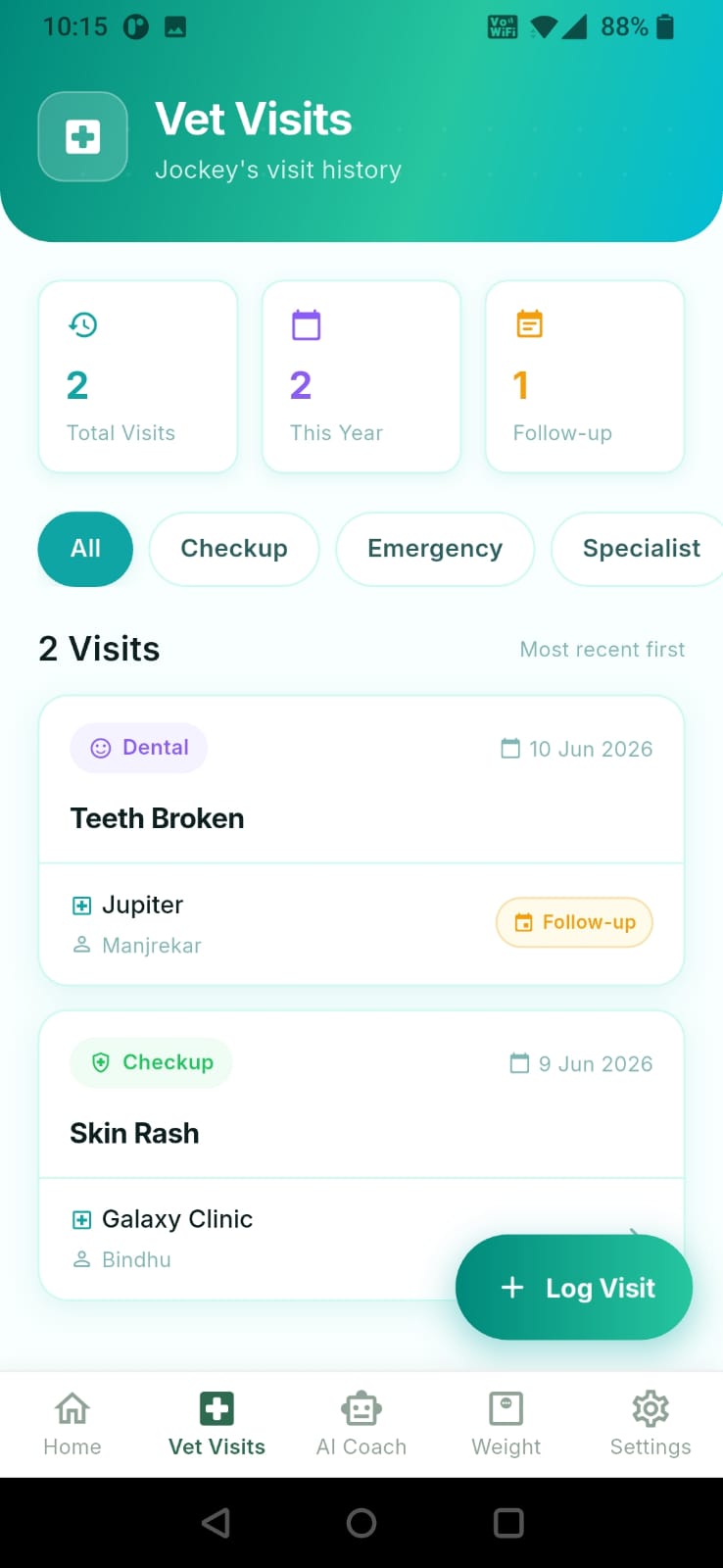 PawCare AI vet visits log